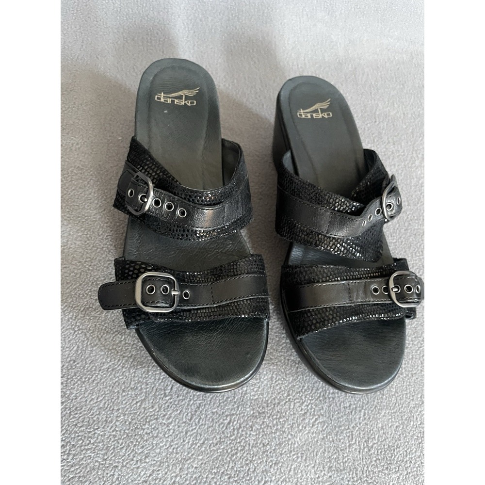 Dansko Sophie‎ Glitter Black Two Strap Wedge Sandal Women's Size 40 Eu/us 9.5